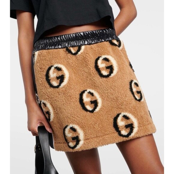 NWT Gucci Interlocking G wool-blend fleece miniskirt Sz XL 100% Authentic Skirt - Picture 1 of 8